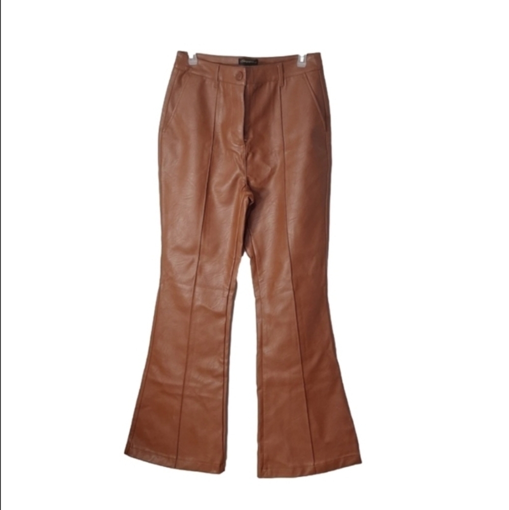 Shinestar Faux Leather Pants Bootcut High Rise Cognac
